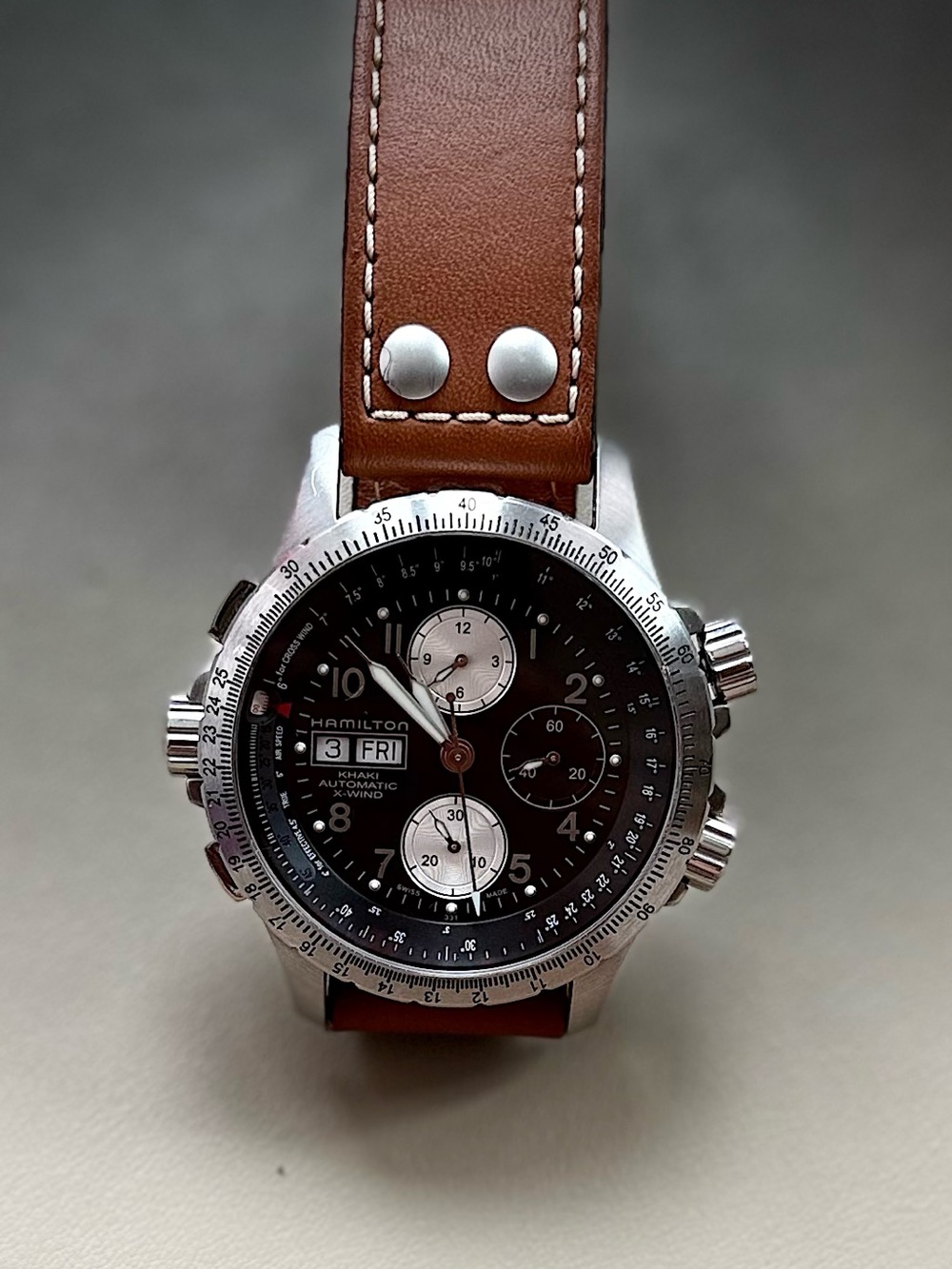 Hamilton Pilot x-wind Chronograph Watch - Brown Strap, Black Dial